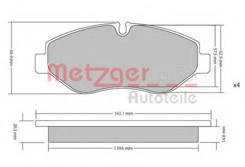 Комплект гальмівних колодок, дискове гальмо METZGER 1170040