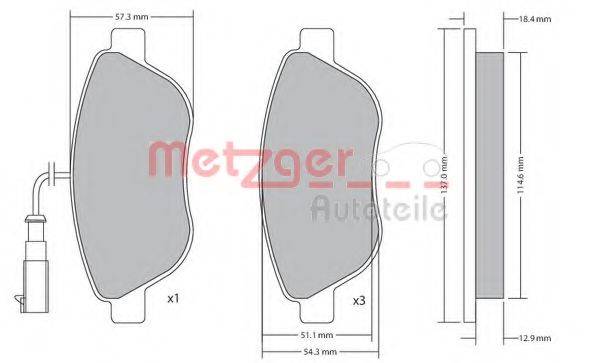 Комплект гальмівних колодок, дискове гальмо METZGER 1170185